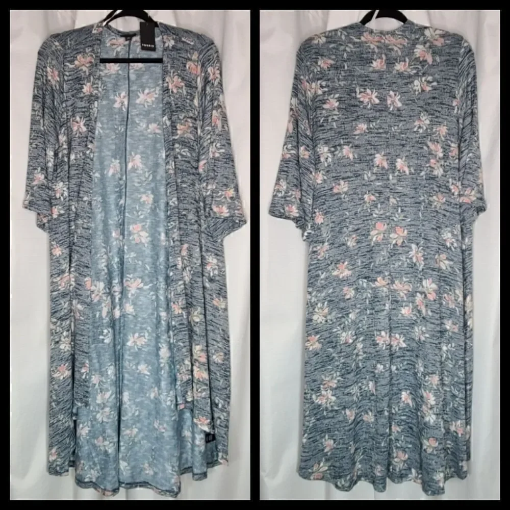 1X 14W 16W Torrid Hacci Kimono Floral High low hem